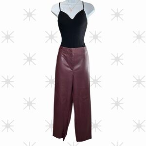 Ann Taylor Faux Leather Size 12 Wide Leg Pants Burgundy High Rise  Fall Style